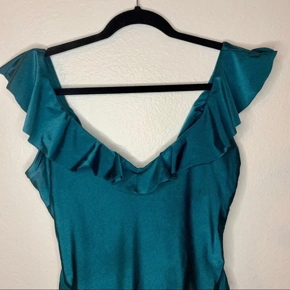 Tahari peacock teal ruffle one piece bikini small - Picture 2 of 10